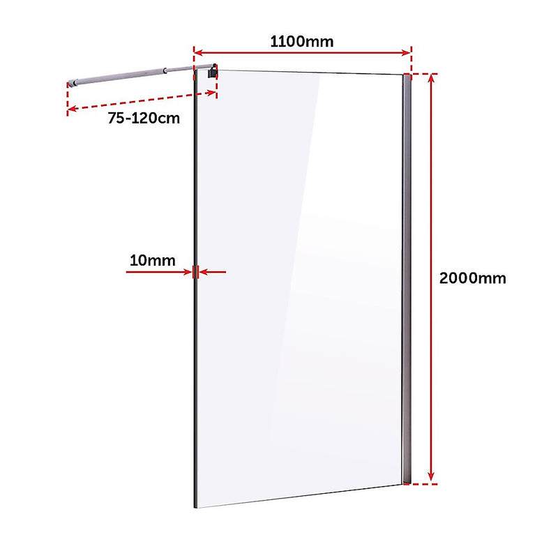 1100 x 2000mm Frameless 10mm Safety Glass Shower Screen