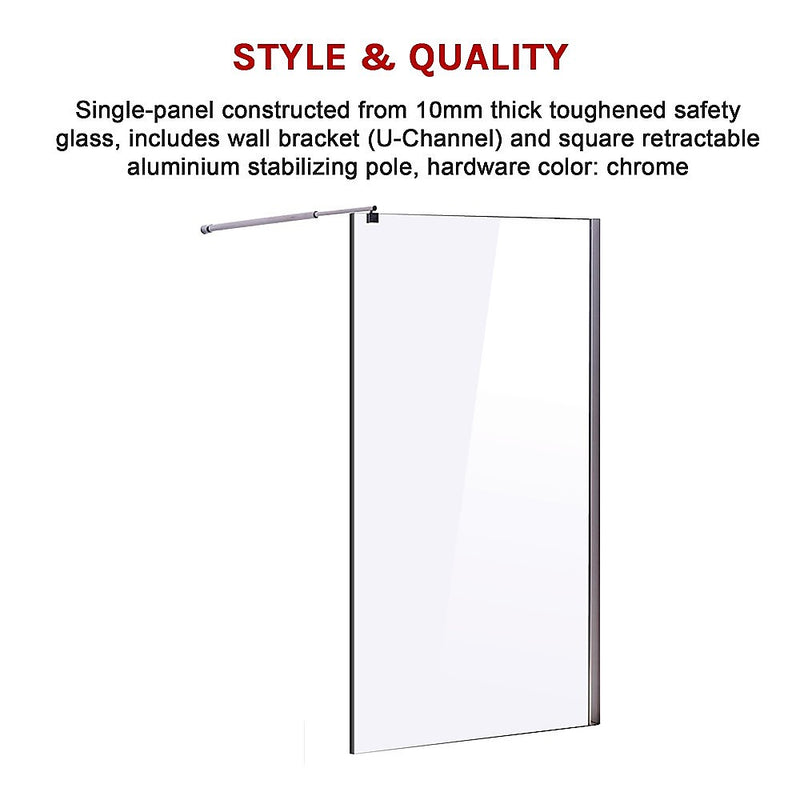 1200 x 2000mm Frameless 10mm Safety Glass Shower Screen