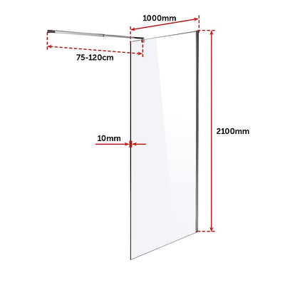 1000 x 2100mm Frameless 10mm Safety Glass Shower Screen