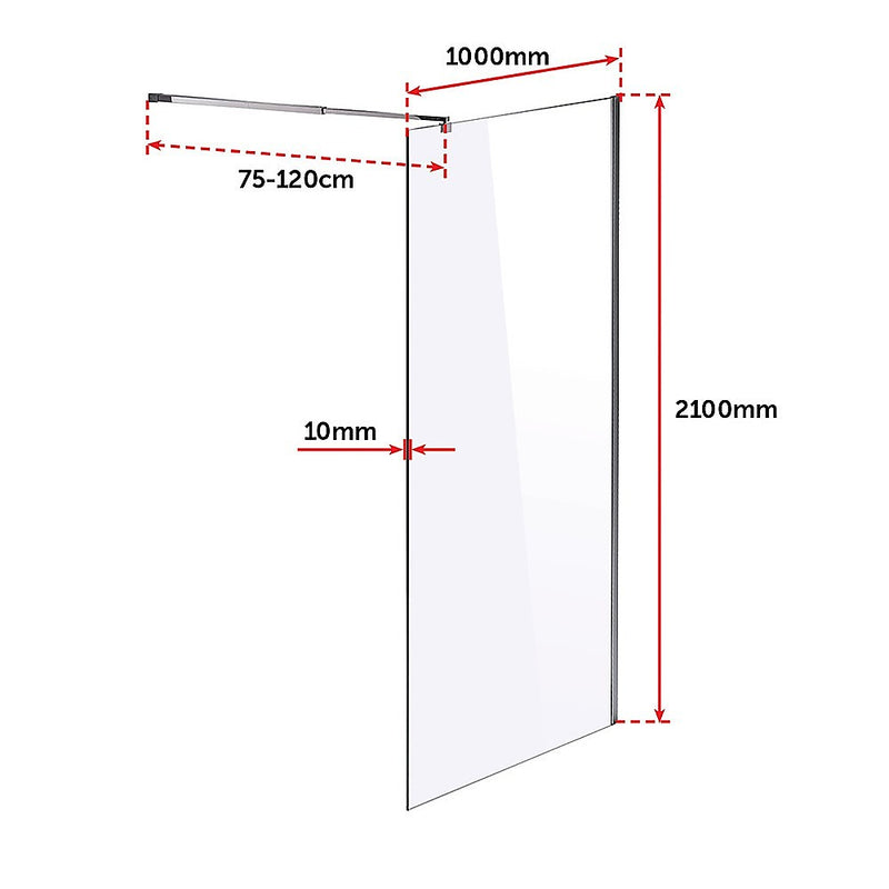 1000 x 2100mm Frameless 10mm Safety Glass Shower Screen