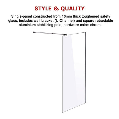 1200 x 2100mm Frameless 10mm Safety Glass Shower Screen