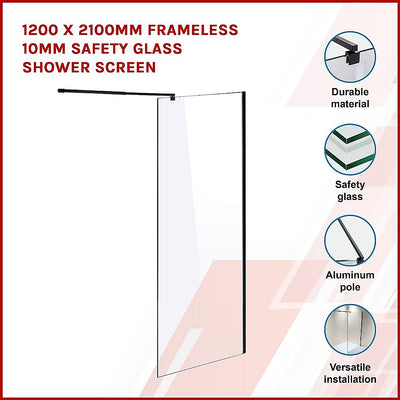 1100 x 2100mm Frameless 10mm Safety Glass Shower Screen