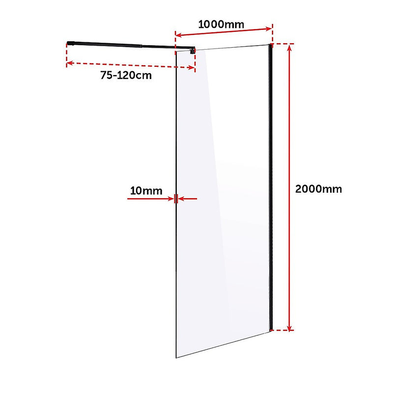 1000 x 2000mm Frameless 10mm Safety Glass Shower Screen