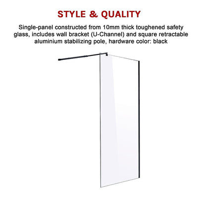 1100 x 2000mm Frameless 10mm Safety Glass Shower Screen