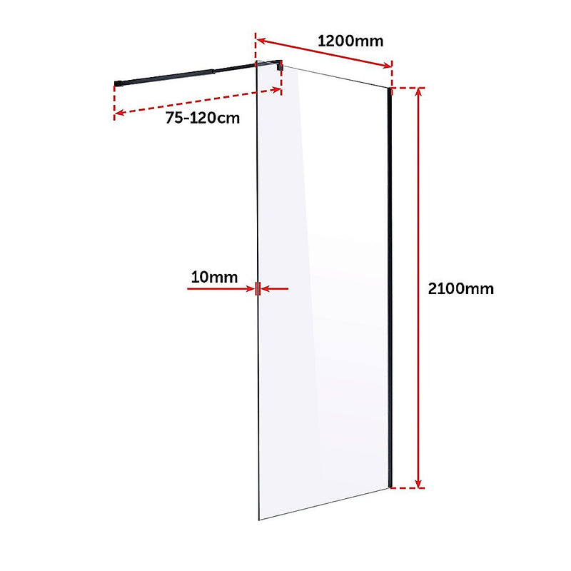 1200 x 2100mm Frameless 10mm Safety Glass Shower Screen