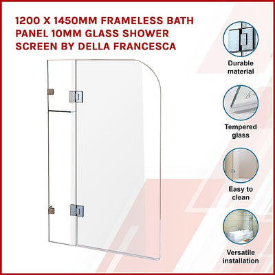1200 x 1450mm Frameless Bath Panel 10mm Glass Shower Screen By Della Francesca