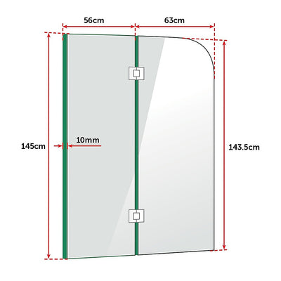 1200 x 1450mm Frameless Bath Panel 10mm Glass Shower Screen By Della Francesca
