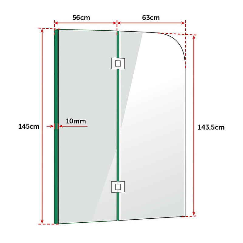 1200 x 1450mm Frameless Bath Panel 10mm Glass Shower Screen By Della Francesca