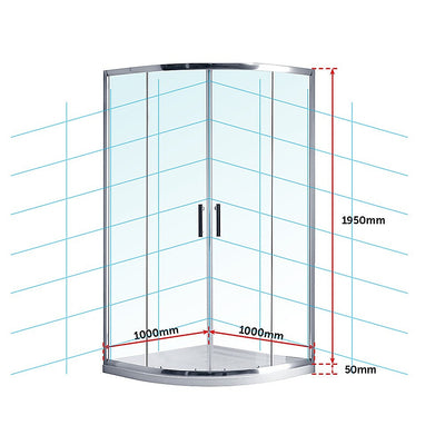 100 x 100cm Rounded Sliding 6mm Curved Shower Screen with Base in Chrome