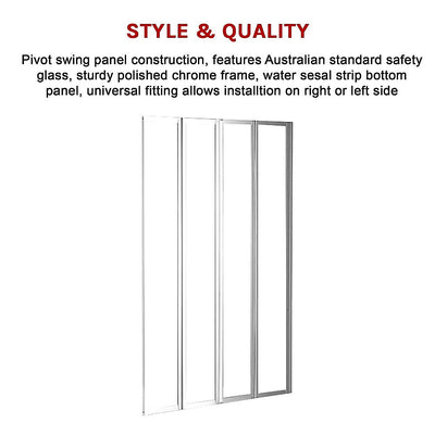 4 Fold Chrome Folding Bath Shower Screen Door Panel 1000 x 1400mm