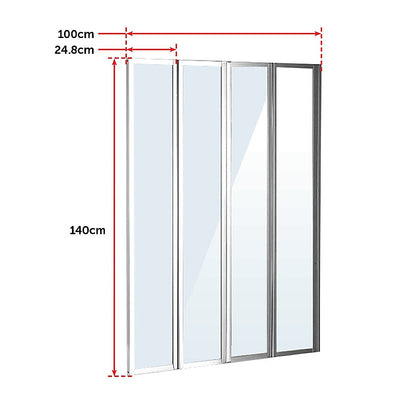 4 Fold Chrome Folding Bath Shower Screen Door Panel 1000 x 1400mm