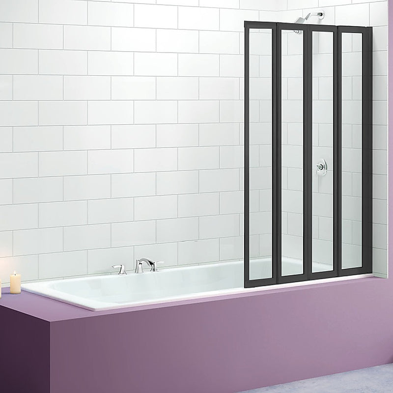 4 Fold Black Folding Bath Shower Screen Door Panel 1000 x 1400mm