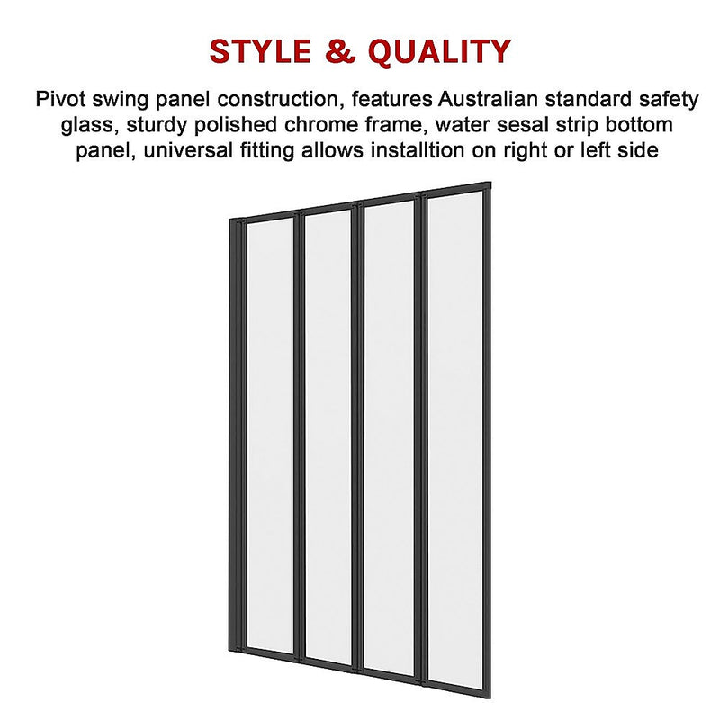 4 Fold Black Folding Bath Shower Screen Door Panel 1000 x 1400mm