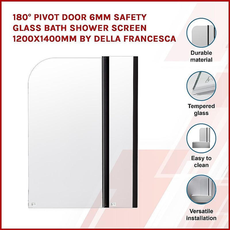 180 Degree Pivot Door 6mm Safety Glass Bath Shower Screen 1200x1400mm By Della Francesca