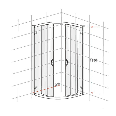 90 x 90cm Chrome Rounded Sliding 6mm Curved Shower Screen with Black Base