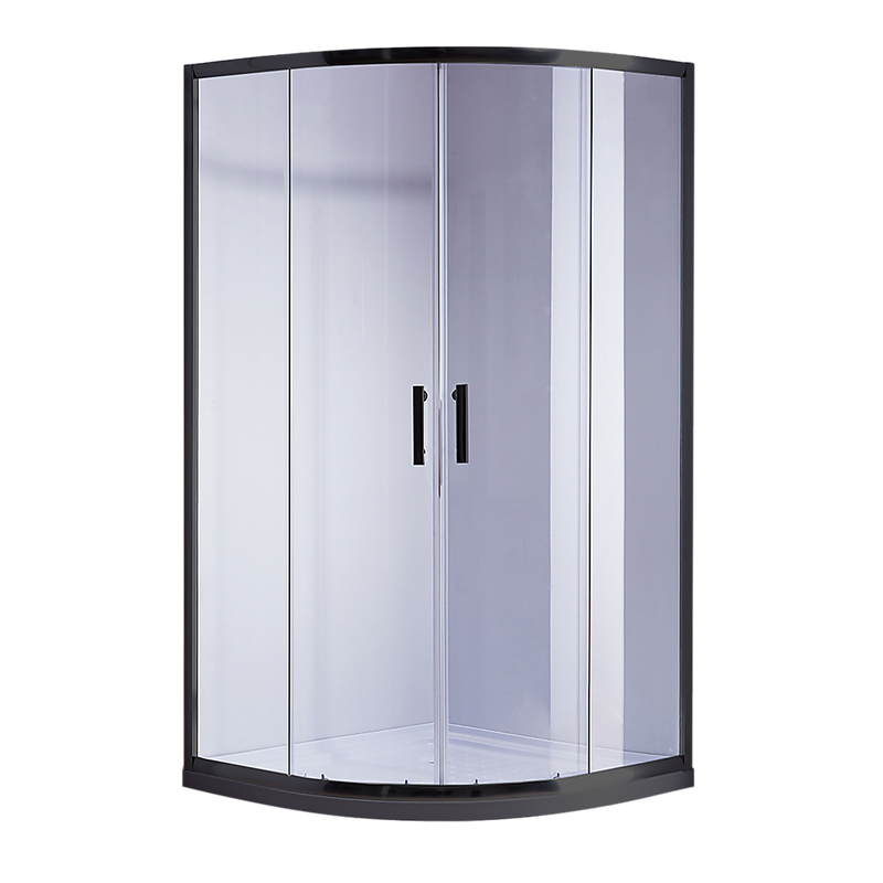 100 x 100cm Black Rounded Sliding 6mm Curved Shower Screen with White Base