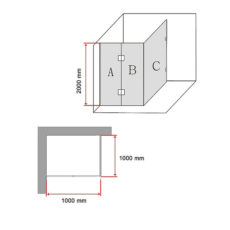 1000 x 1000mm Frameless 10mm Glass Shower Screen By Della Francesca