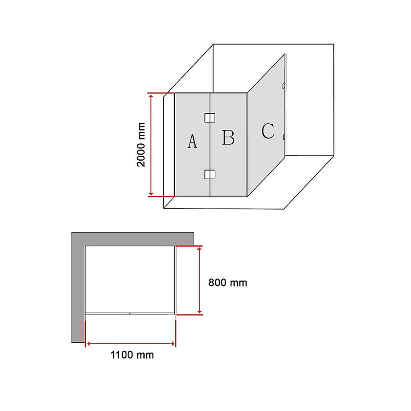 1100 x 800mm Frameless 10mm Glass Shower Screen By Della Francesca