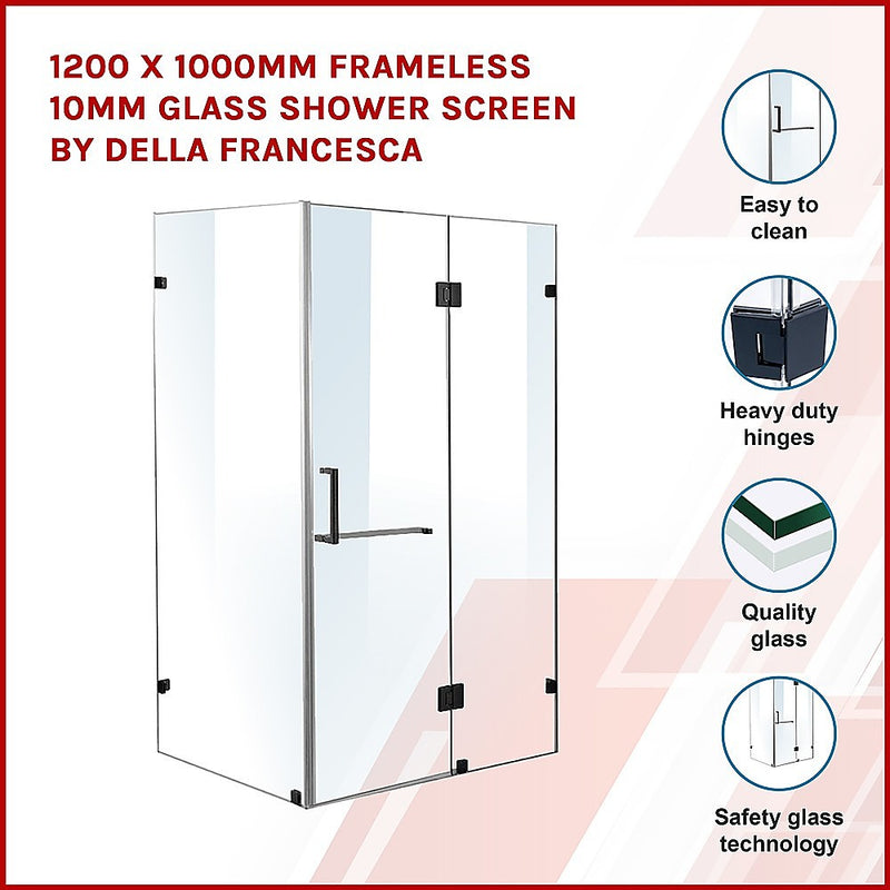 1200 x 1000mm Frameless 10mm Glass Shower Screen By Della Francesca