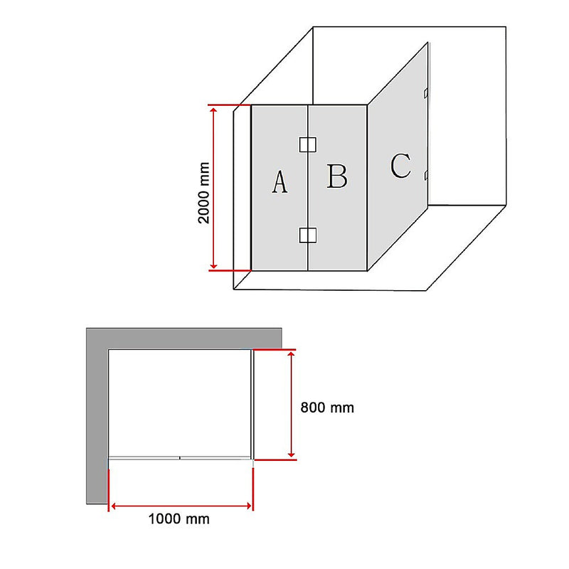 1000 x 800mm Frameless 10mm Glass Shower Screen By Della Francesca