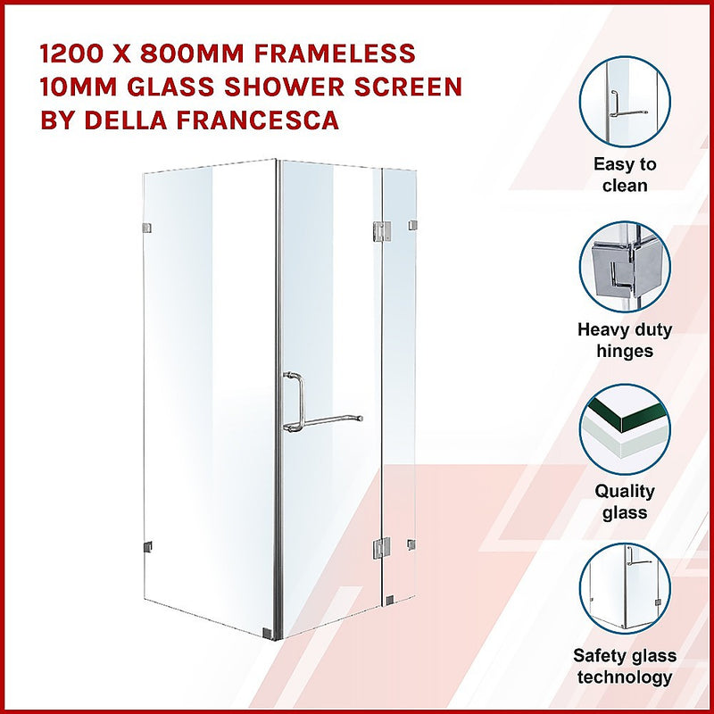 1200 x 800mm Frameless 10mm Glass Shower Screen By Della Francesca