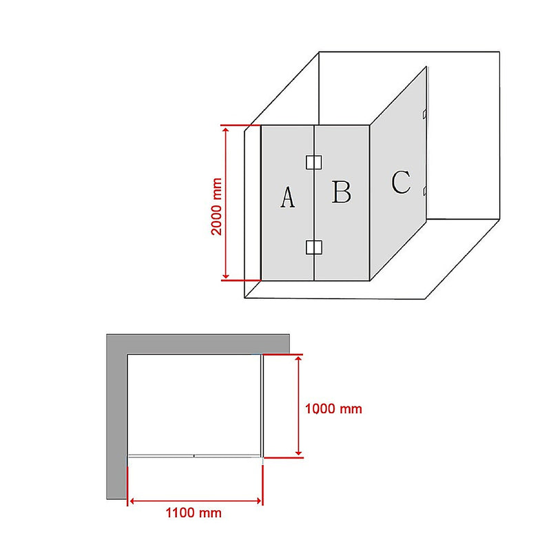 1100 x 1000mm Frameless 10mm Glass Shower Screen By Della Francesca