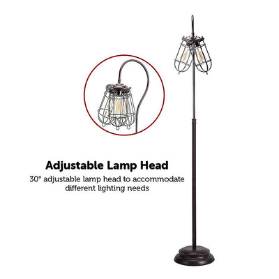 Industrial Floor Lamp with Adjustable Cage Shade Rustic Brushed in Bronze Finish