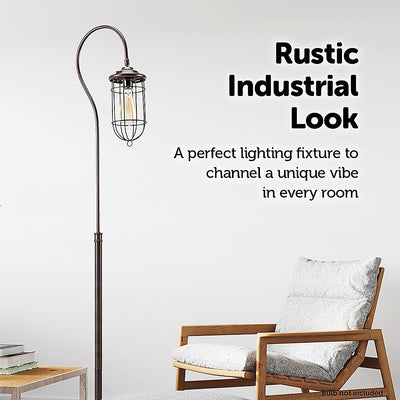 Industrial Floor Lamp with Adjustable Cage Shade Rustic Brushed in Bronze Finish