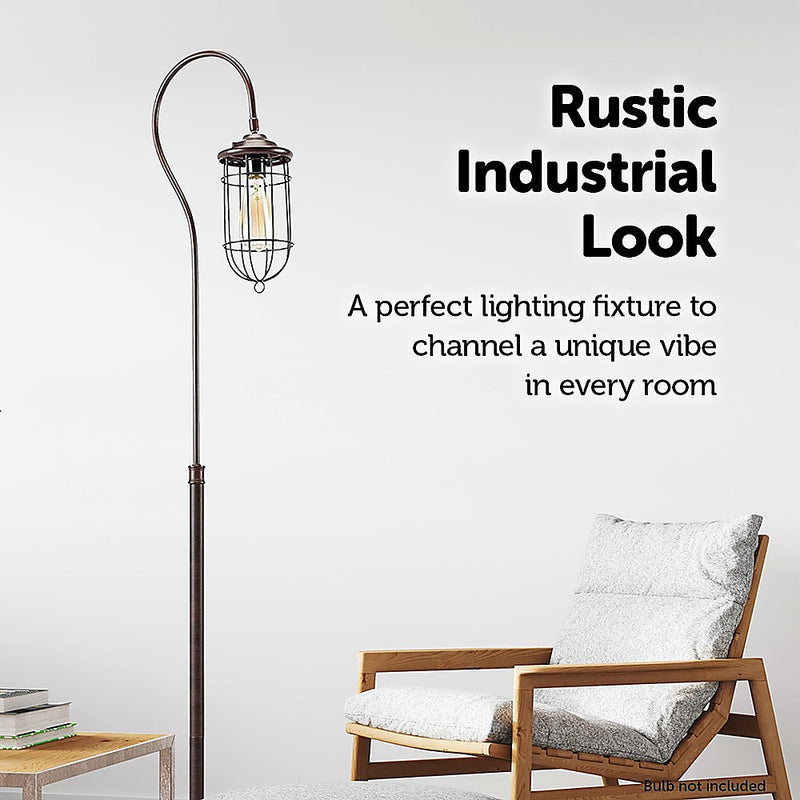 Industrial Floor Lamp with Adjustable Cage Shade Rustic Brushed in Bronze Finish