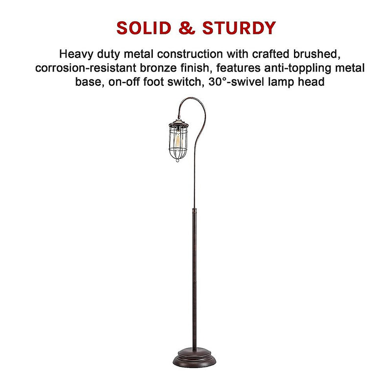 Industrial Floor Lamp with Adjustable Cage Shade Rustic Brushed in Bronze Finish