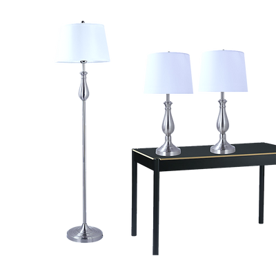 3-Piece Lamp Set Modern Home Living Room Bedroom Nickel Finish