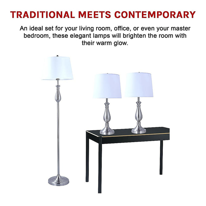 3-Piece Lamp Set Modern Home Living Room Bedroom Nickel Finish