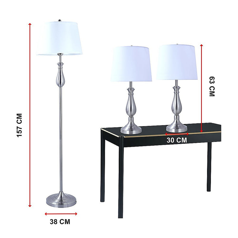 3-Piece Lamp Set Modern Home Living Room Bedroom Nickel Finish