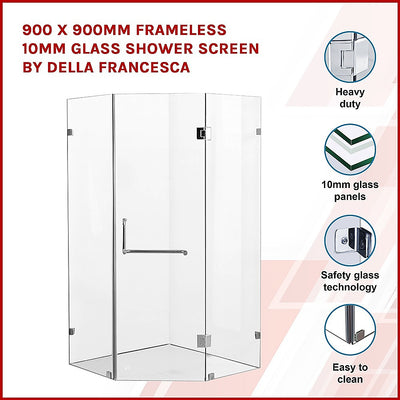 900 x 900mm Frameless 10mm Glass Shower Screen By Della Francesca