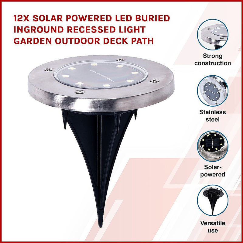 12x Solar Powered LED Buried Inground Recessed Light Garden Outdoor Deck Path