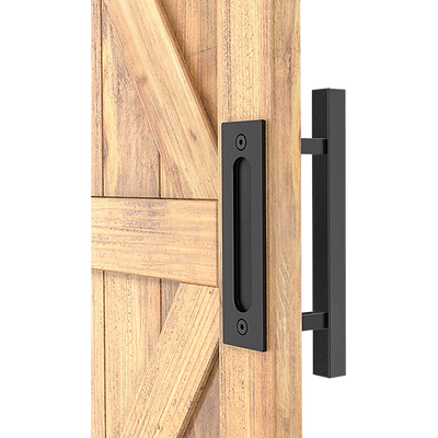12" Square Pull and Flush Door Handle Set Black Barn Door Hardware
