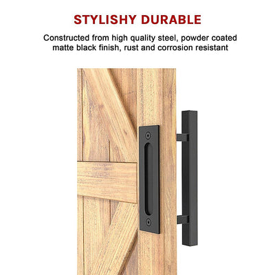 12" Square Pull and Flush Door Handle Set Black Barn Door Hardware