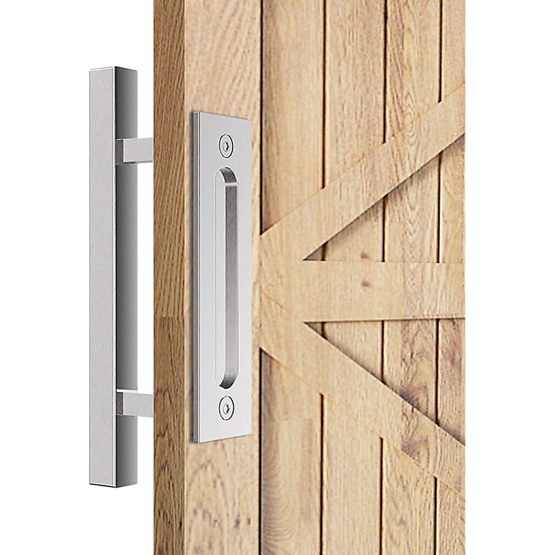 12" Square Pull and Flush Door Handle Set Stainless Steel Barn Door Hardware