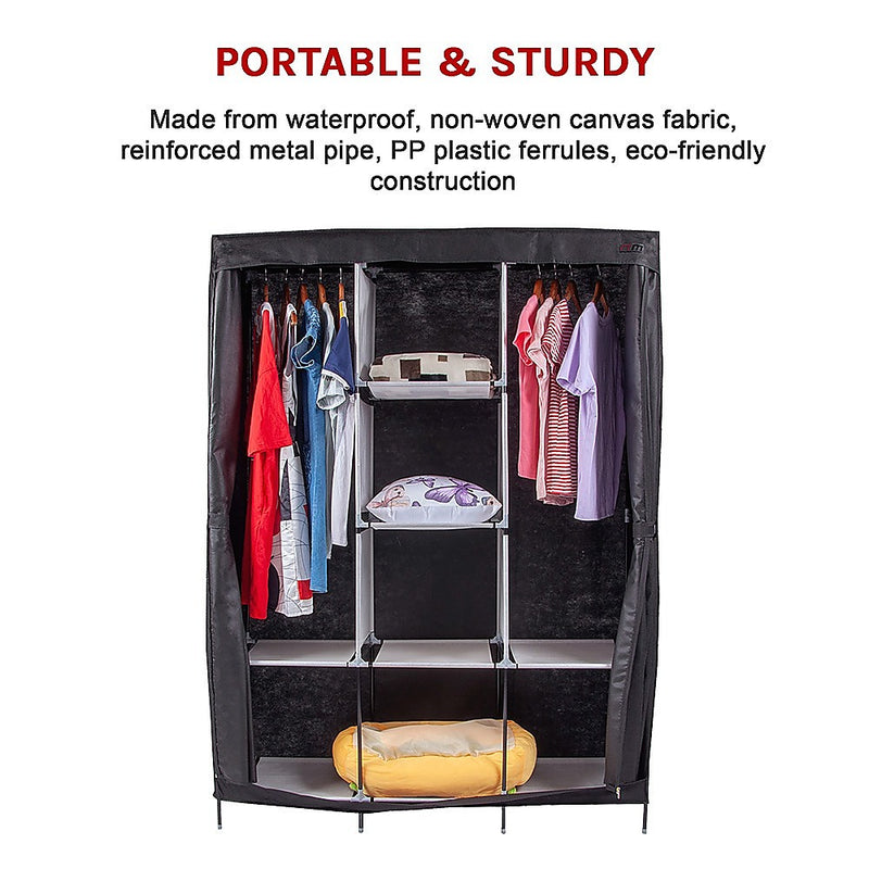 Large Portable Clothes Closet Canvas Wardrobe Storage Organizer with Shelves