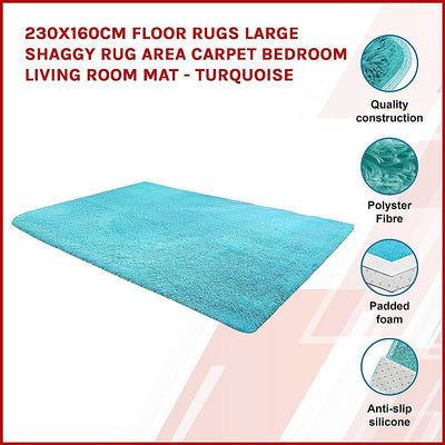 230x160cm Floor Rugs Large Shaggy Rug Area Carpet Bedroom Living Room Mat - Turquoise