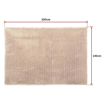 200x140cm Floor Rugs Large Shaggy Rug Area Carpet Bedroom Living Room Mat - Beige