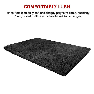 230x160cm Floor Rugs Large Shaggy Rug Area Carpet Bedroom Living Room Mat - Black