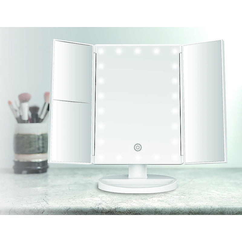 Makeup Mirror With LED Light Standing Mirror Magnifying Tri-Fold Touch