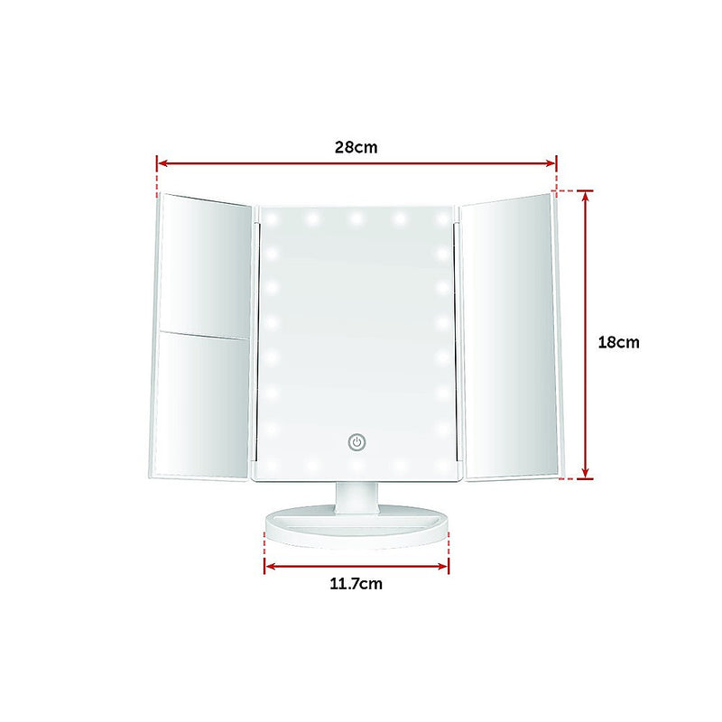 Makeup Mirror With LED Light Standing Mirror Magnifying Tri-Fold Touch