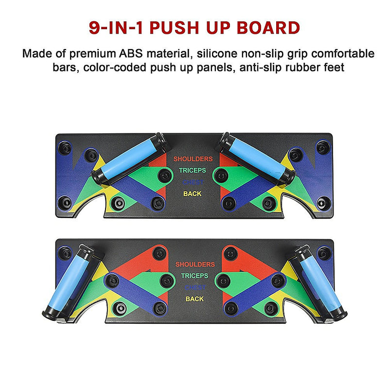 9 in 1 Push Up Board Yoga Bands Fitness Workout Train Gym Exercise Pushup Stand