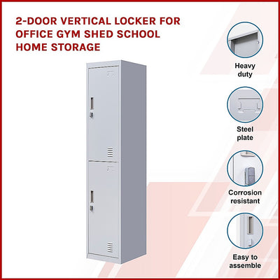 2-Door Vertical Locker for Office Gym Shed School Home Storage