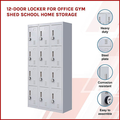 12-Door Locker for Office Gym Shed School Home Storage