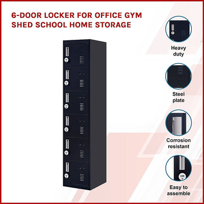 6-Door Locker for Office Gym Shed School Home Storage