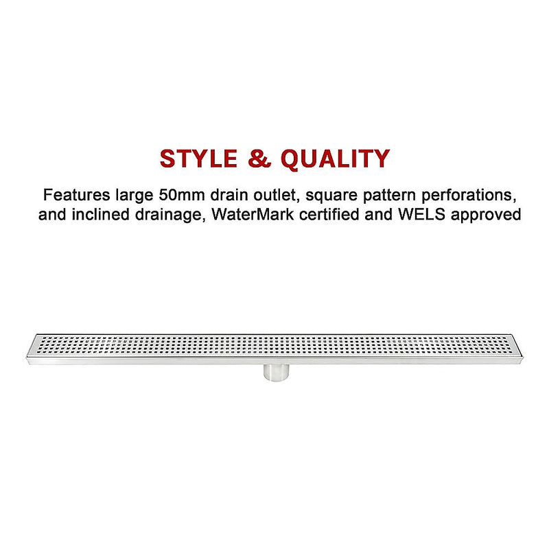 800mm Bathroom Shower Stainless Steel Grate Drain w/Centre outlet Floor Waste