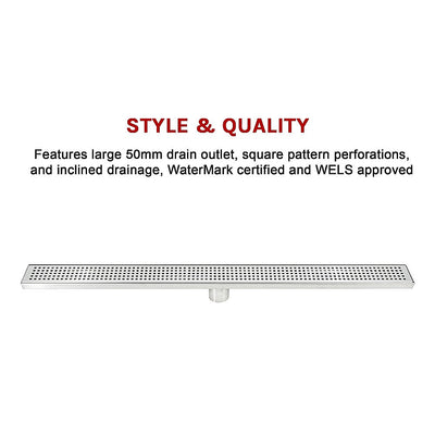 900mm Bathroom Shower Stainless Steel Grate Drain w/Centre outlet Floor Waste Square Pattern